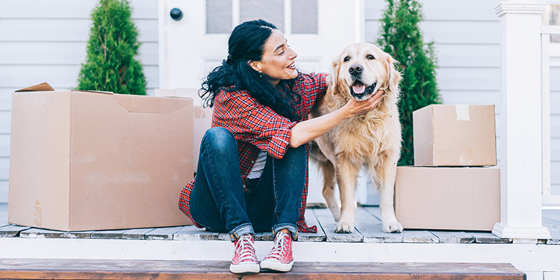 Women with dog moving 